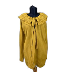 Anthropologie MOTH Chartreuse wool open Cardigan sz. S Ruffled Cinched Tie Neck